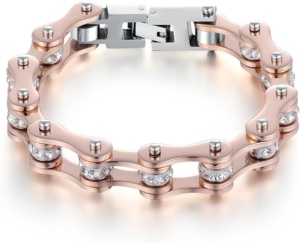 Rose Gold Plated Titanium Steel Bike Chain Bracelet Heavy-Duty Charm Rock Link Wristband– For Riders Who Live for the Open Road